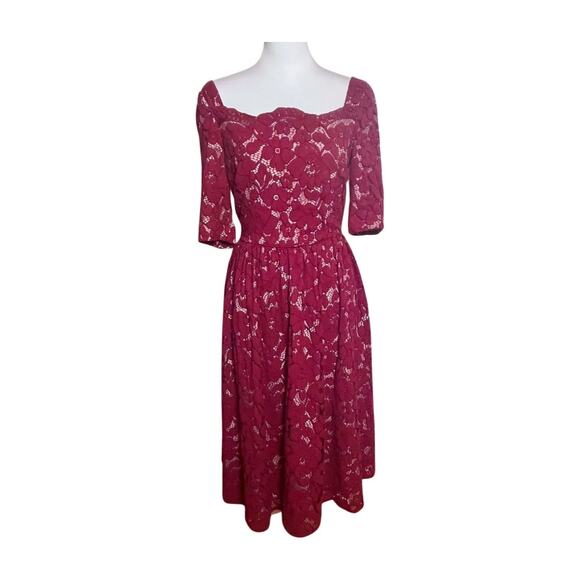 ASOS lace midi dress burgundy fit-flare wedding guest cocktail - Picture 2 of 12